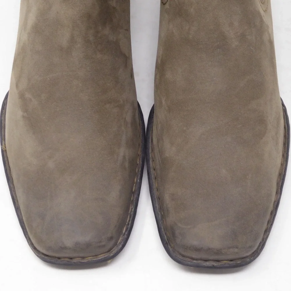 Born Women Rascal Ankle Boots Brown Leather Square Toe Block Heel 9